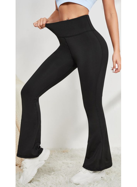 Calça Flare Pelúciada Feminina Cintura Alta Preta
